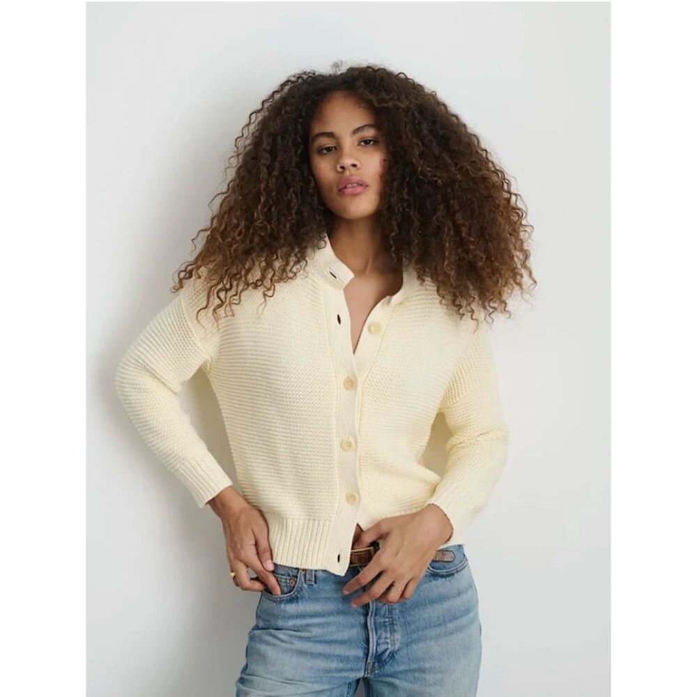 Alex Mill Nico Textured Knit Cardigan Sweater Marled Ivory XS